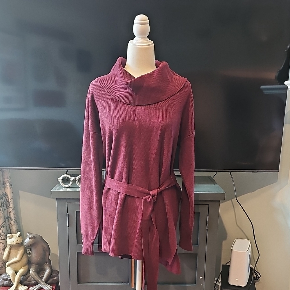 White House Black Market Maroon Cowl Neck Sweater SZ XL